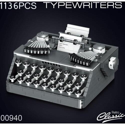 Create Classic Retro typewriter mini block printer assemble model building brick educational toy collection for kids gifts