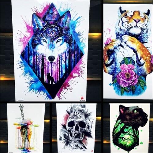 Magical Forest Jaguar Tree Temporary Tattoo Stickers Panther Fake Flash Waterproof Tattoo Body Art Leopard Heart Women Tatoo Men