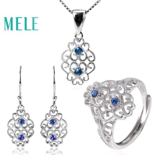 Natural sapphire Jewelry Sets for women,fashion popular style with 925 sterling silver,mian stones are 1.8mm ,Gift for