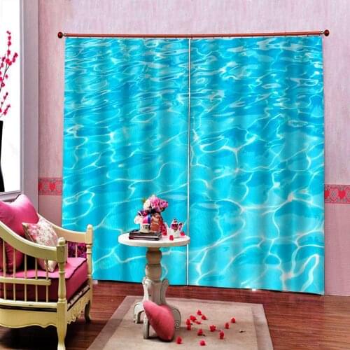 Custom Blue geometric ripple Curtain pattern photo Print For Living room bedroom Blackout Drapes Sets Customizable any size