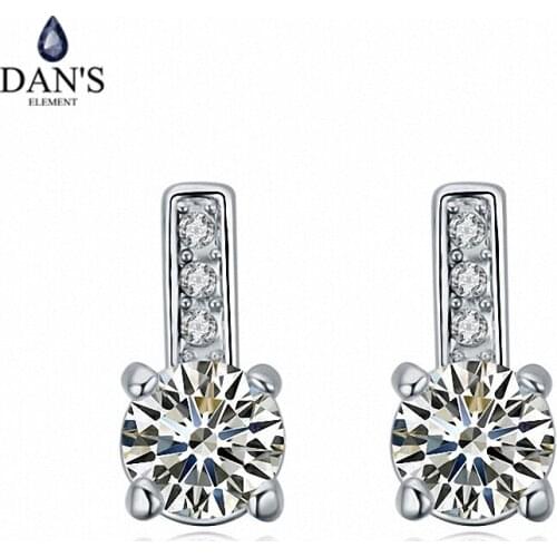 DANS 3 Colors Real Big Brand AAA Zirconia Simple Micro Inlays Fashion Stud Earrings for Women Round 110937