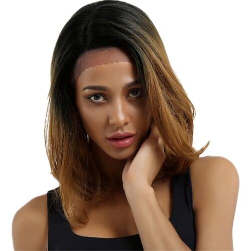 Women Black Gradient Brown Color Wig, Synthetic Curly Wavy Wig Full Wig Heat Safe and Breathable
