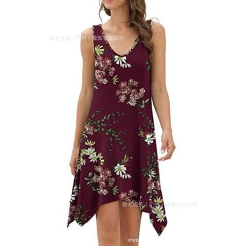 Dress Women Summer 2021 v-neck floral printed sleeveless vest tunic beach mini Dresses Casual Vestidos BYT2103