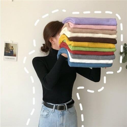 2020 Knitted Women turtleneck Sweater Pullovers spring Autumn Basic Women highneck Sweaters Pullover Slim female cheap top