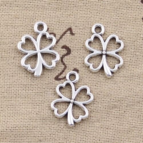 25pcs Charms Lucky Irish Four Leaf Clover 20x13mm Antique Silver Color Pendants Making DIY Handmade Tibetan Silver Color Jewelry