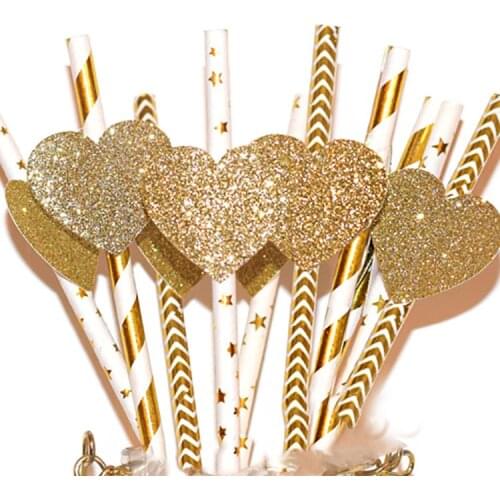 25 Gold straws. star tar Heart-shaped Party decorations. First birthday party.Birthday boy girl Drinking Straws,kids birthday