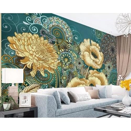 Beibehang Custom 3D photo wallpaper hand-painted vintage floral wallpaper living room TV background Silk 3d wallpaper mural