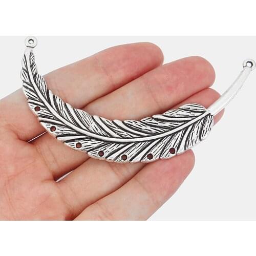 4PCS Antique Large Feather Leaf Charms Pendants Connectors for DIY Necklace Making Jewelry Findings 88x18mm