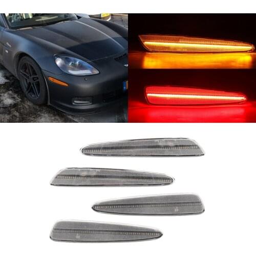 4PCS Clear Amber Front Red Rear LED Side Marker Light For Chevy Corvette C6 2005-2013