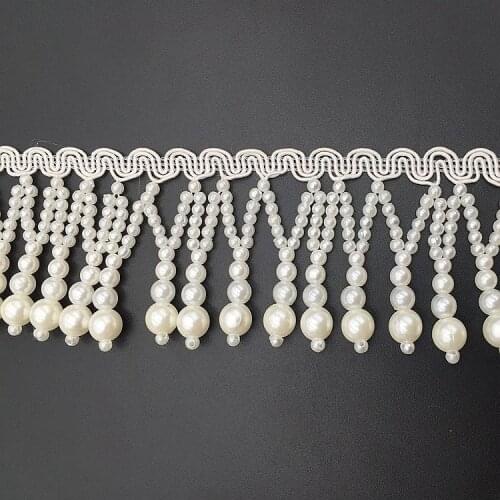 5Yards Pearl Beaded Tassel Curtain Lace Accessories Heavy Hand-beaded Pearl Lace Fringe Trim Ribbon DIY Sewing Garments Decor