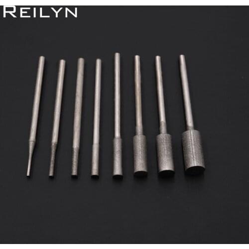 Cylinder 400# 2.35mm shank 1-6mm 8pc Diamond Grinding burr abrasive bits jade diamond polishing bits teeth grinding needle