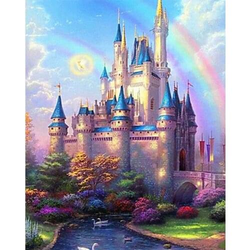 Diamond Painting Castle Rainbow Landscape Square Diamond Round Diamond Decoration Customizable Wall Art Decoration Frameless