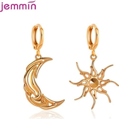New Collection Real 925 Sterling Silver Sun Moon Drop Earrings For Women Vintage Dangle Earrings Wedding Party Jewelry