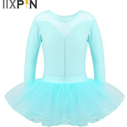 IIXPIN Ballet Tutu Dress Girls Long Sleeve Dance Clothing Kids Training Princess Mesh Skirt Costumes Gymnastics Leotards