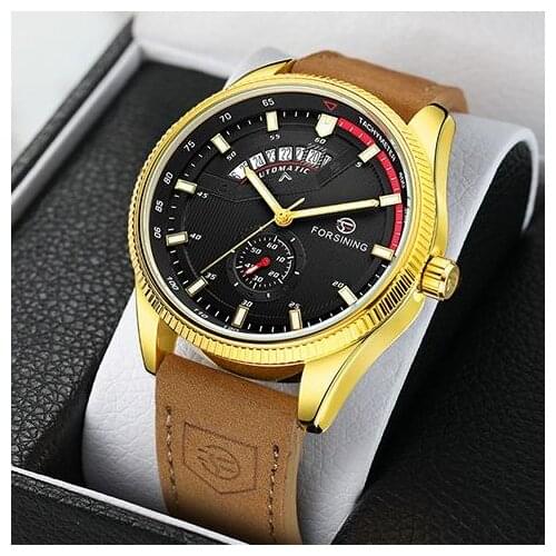 2021 Forsining Mens Leather Calendar Skeleton Automatic Mechanical Watch Fashion Casual Sports Wristwatches Male