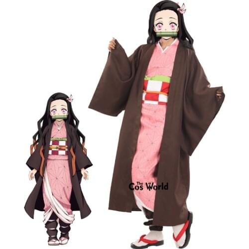 Demon Slayer: Kimetsu no Yaiba Kamado Nezuko Kimono Yukata Outfit Anime Cosplay Costumes