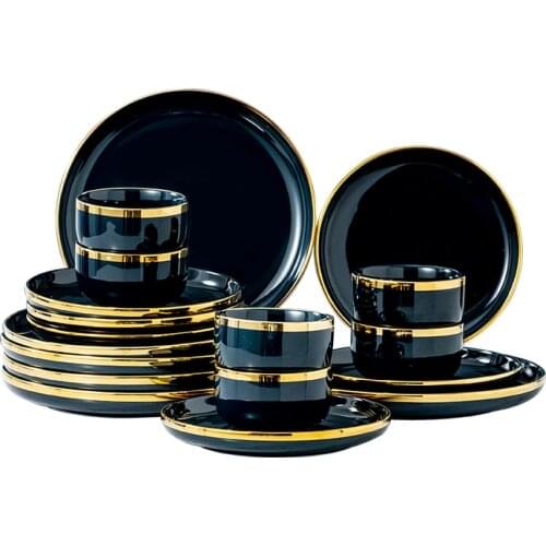 18-Piece Porcelain Dinner Set for 6 Person Blue Ceramic Dinnerware Set with Dinner Plate,Dessert Plate,Salad Bowl for Restaurant