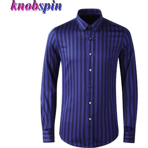 Brand Business Shirt Men Long Sleeve Slim Casual Shirts for Men Blue Red Striped Chemise homm Cotton Tencel Camisas Plus Size