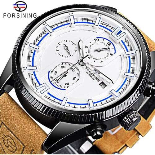 Forsining 3 Dial Men Mechanical Wristwatch Waterproof Military Watch Mens Automatic Analog Watches With Calendar Reloj Hombre