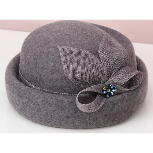 H269 Women Wool Felt Fedoras Hat Female Autumn Winter Korean Retro British Hemp Yarn Decoration Cap Ladies Fashion Church Hats