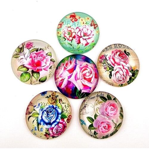 Jiangzimei 10pcs New style Lotus, chrysanthemum, sunflowe rose flower 25mm Glass cabochons for DIY nacklace keychain making