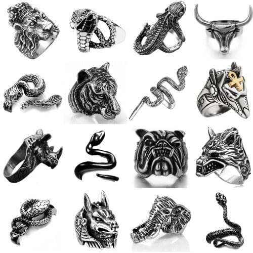 Ring For Men Girls Women Adjustable Gold Black Snake Ferocious Animal Retro Punk Exaggerated Sphinx Egyptian Pharaoh