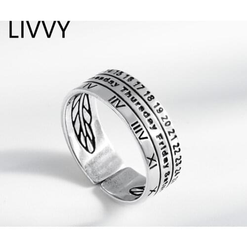 LIVVY Thai Silver Color New Arabic Numerals Lettering Ring for Women Couple Girls Accessories Fashion Jewelry Punk