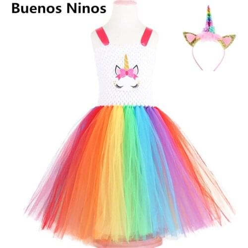 Lovely Flower Girls Colorful Ball Gown Dress Rainbow Princess Tutu Dress Set Childrens Wedding Performance Costume 3-10Y
