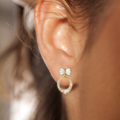 Cute Silver Color Bownot Stud Earrings With Bling Black White Elegant Ear Ring Stone For Women Fashion Jewelry Korean Earrings