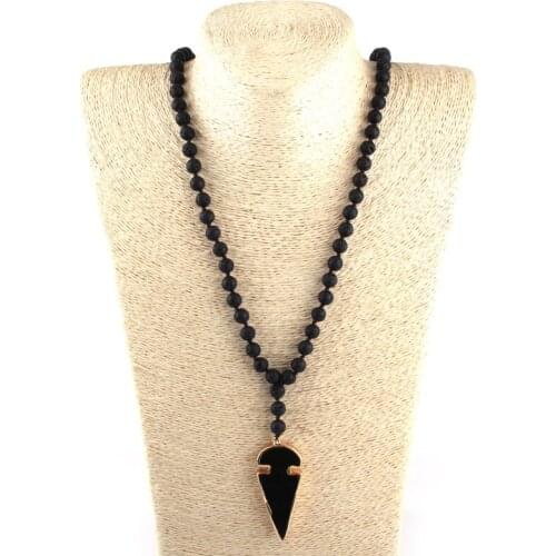 Fashion Beautiful Lava Stone Knotted with black Arrowhead Pendant Necklaces Women Ethnic Necklace Free Shipping