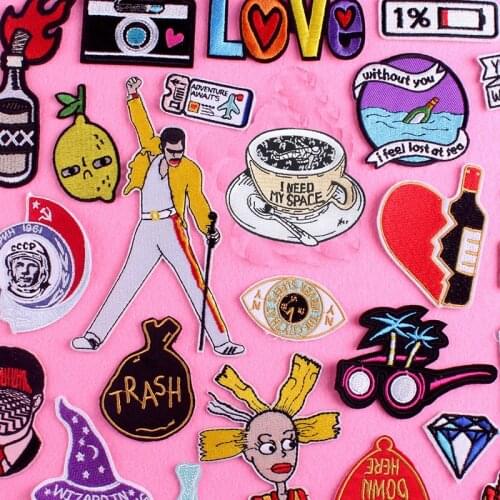 Pulaqi Cartoon Patches For Clothing Camera Stripes Wine Bottle Iron on Embroidered Patches On Clothes Stickers For Clothes Badge