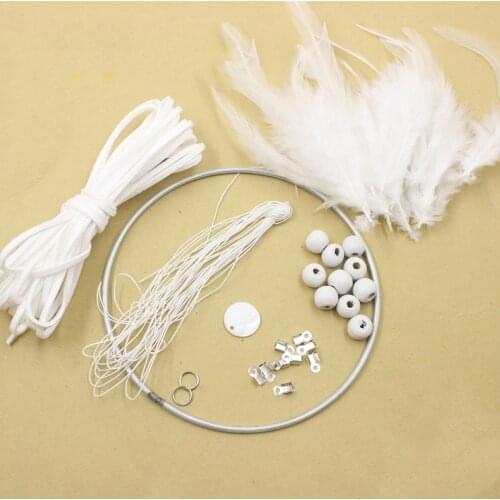 DIY Crochet Feather Dreamcatcher Kit Hanging Decoration For Car Interior Bedroom Decor Iron Ring+rope+feather+wooden Beads