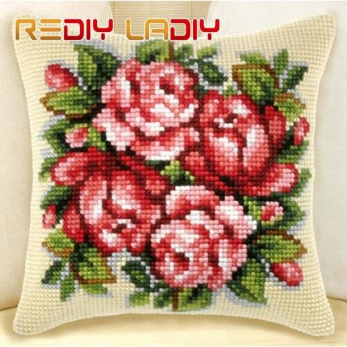 Cross Stitch Cushion Cover Rose Peony Poppy Sofa Pillow Chunky Cross-Stitch Kits 100% Acrylic Yarn Pillow Case Hobby & Crafts