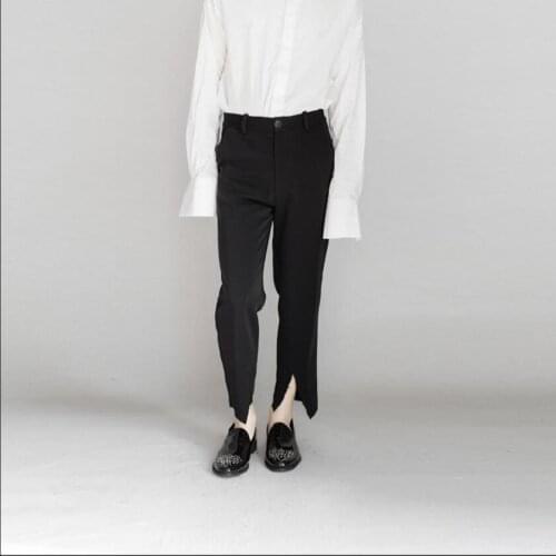 28-44 New Mens Clothing Casual Holes Pants Irregular Edge Loose Nine Points West Pants Hairstylist Tide Slim Trousers Costumes