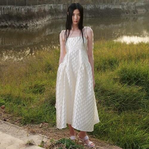 2021 New Womens Dresses Spring and summer new Korean style waist slimming lace-up dress APM 13-line suspender ski