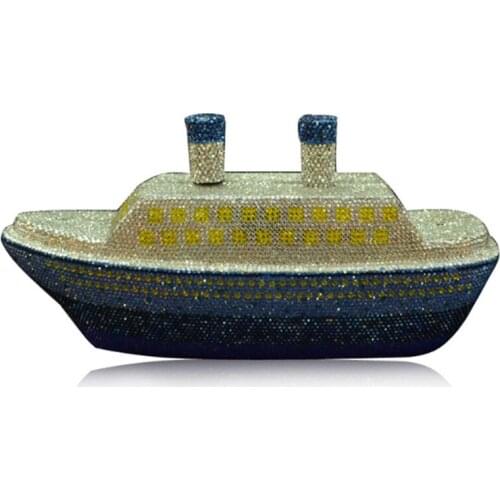 2019 New Arrival Ship Steamer Shape Full Crystal Women Evening Bags High Quality Lady Party Handbags Female Purse Shoulder Bag