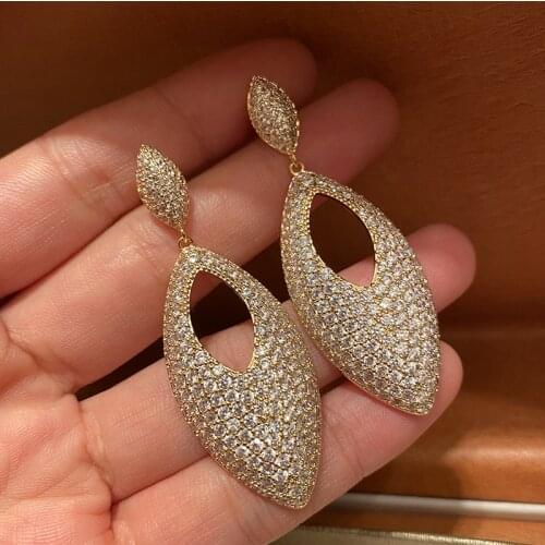 New Geometric Water Drop Earrings Sweet Temperament Long Tassel Zircon Jewelry Fashion For Women Vintage Korean Hollow Wedding