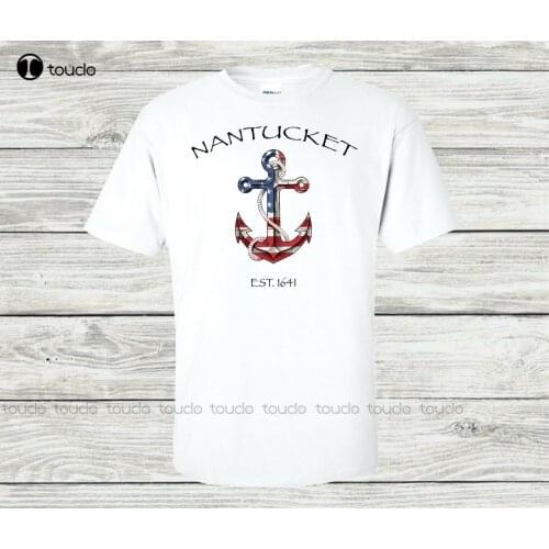 New Nantucket Est. 1641 American Flag Anchor T-Shirt Shirt Printing Cotton Tee S-5Xl Unisex