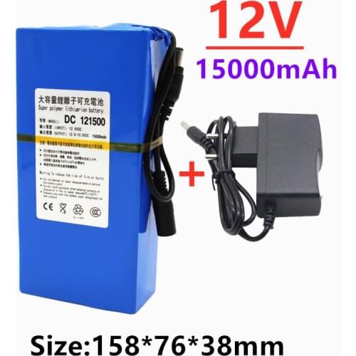 New High Quality Super Rechargeable Portable Lithium-ion Battery DC 12V 15000mAh With EU Plug 12.6v 15Ah battery pack+charger