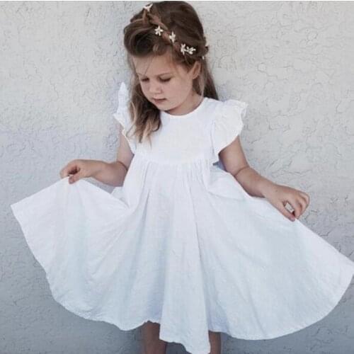 Girls Dress 2019 Summer Children Clothes Kid Fly Sleeve Dress Princess Cotton linen Dress Lace Casual Girls Dress 2 Colors