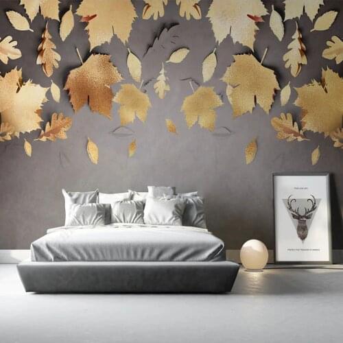 Custom Photo Wallpaper Modern 3D Sterro Golden Leaves Mural Living Room TV Sofa Bedroom Home Decor Papel De Parede 3D Wallpapers