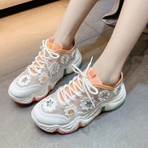 Rainbow old shoes womens spring and summer new thick-soled net shoes fashion increase casual breathable mesh sneakers X827