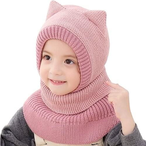 New Winter Baby Hat Cotton Boys Girl Plus Velvet Cap Scarf Windproof Crochet Warm Caps Kids Knitted Cap Children Beanie Hat Set