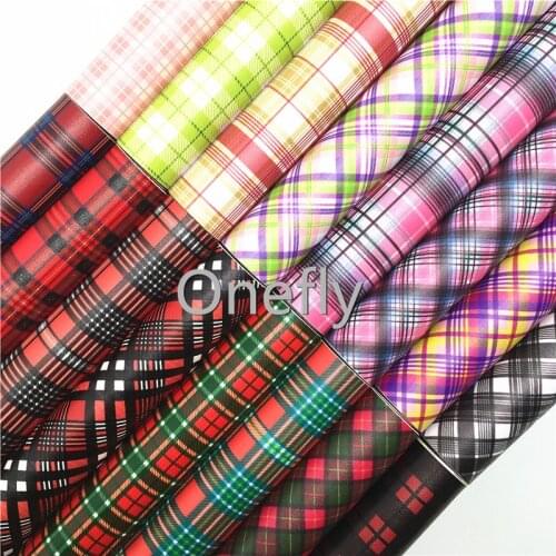 Onefly Tartan Plaids Printed Synthetic Leather, Valentines' Faux Leather Sheets For Bow DIY handbags shoes FZ018