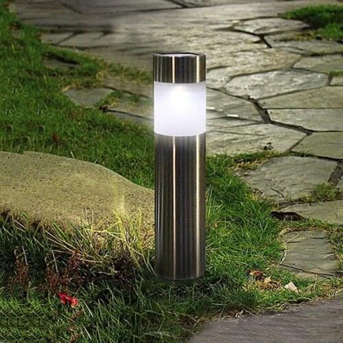 Outdoors LED Solar Lights Garden Yard Lawn Street Stainless Steel Light Bright White Decorative Lamp (Silver)