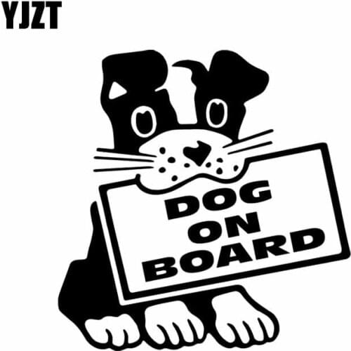 YJZT 13.9X14.3CM Dog On Board Cartoon Car Sticker Decor Vinyl Decal Puppy Pet Love Black/Silver C24-1183