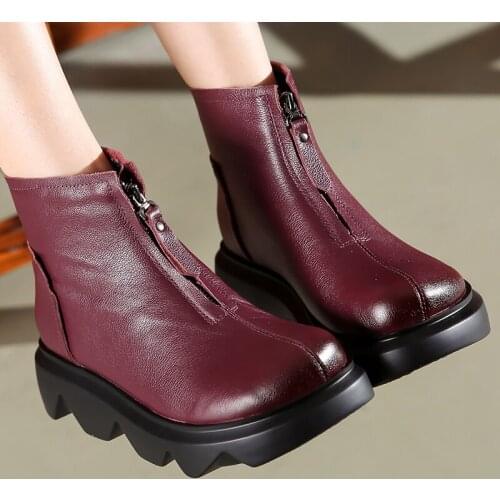 Woman Botas Mujer Handmade Women Boots 2020 Vintage Genuine Leather Flat Ankle Boots Ladies Autumn Winter Casual Platform Boots