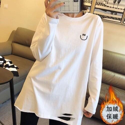 Woman Tshirts White Hole Spring T-shirt Womens Long-Sleeved Top Tops Mujer Camisetas