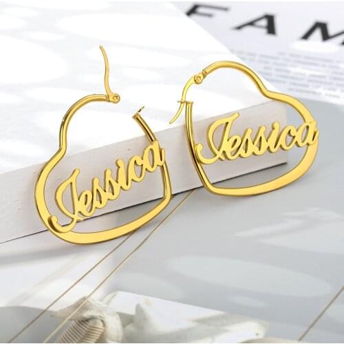 Personalized Stainless Steel Name Earrings For Women Custom Heart Style Circle Hoop Earrings Female pendientes Jewerly Gifts