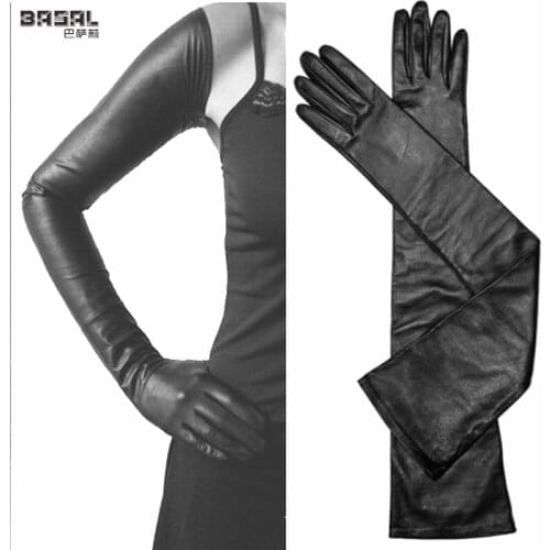 85cm 33.5 Inches Women Super Soft Sexy Black 100% Leather Extra Long Opera Evening Driving Gloves
